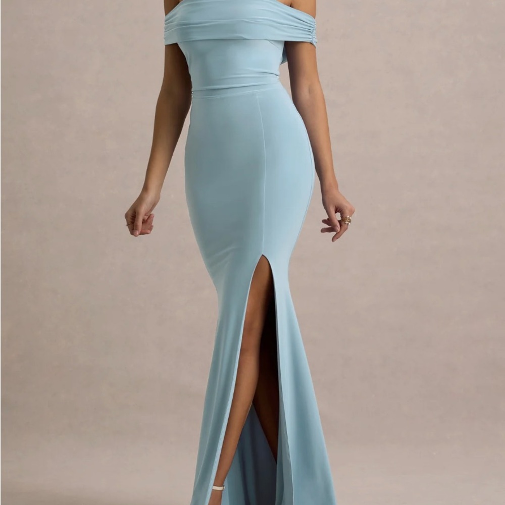 Club L London Off-Shoulder Light Blue Maxi Dress